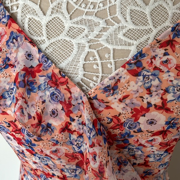 LAUNDRY BY SHELLI SEGAL - NWOT- Asymmetric Floral Ruffle Midi Dress in Peach - Picture 9 of 14